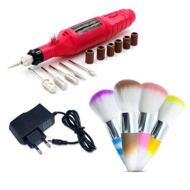 Imagem de Kit Lixadeira Motor Elétrica + Pincel Espanador Pó Unhas Gel - Arte Se