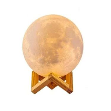 Imagem de Luminária Lua Cheia Usb 3d 15 Cm 4 Cores Suporte Madeira - Abelhinha P