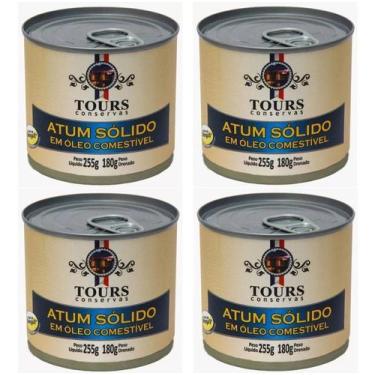 Imagem de Kit 4 X Atum Sólido Ao Natural Tours Conservas Lata 255g