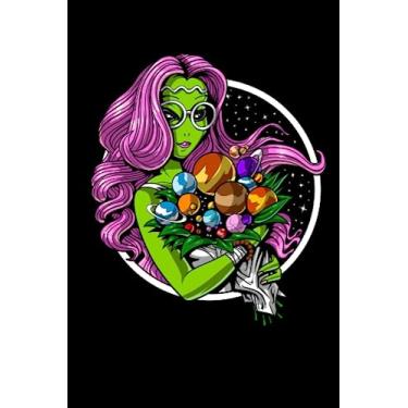 Imagem de Space Alien Notebook: Space Alien Hippie Girl Black Lined Notebook