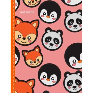 Imagem de Notebook: College Ruled 8.5x11 Letter Size / 120 Blank Lined Pages for School/Work/Journaling/Writing/Note Taking/Panda Fox Penguin Cartoon Pattern on Pink Cover