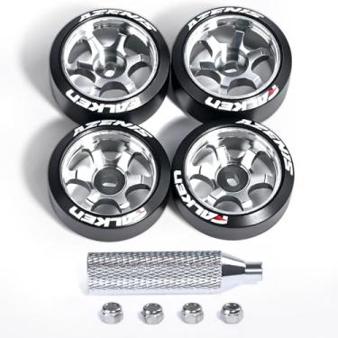 Imagem de Abendor 4Pcs 20mm 1/28 Rc Car Drift Wheel Hub with Rc Car Drift Logo Tires for 1/24 1/28 Mini-Z Mini-Q TG Racing Wltoys K969 RC Drift Car Upgrade Parts (Titanium)