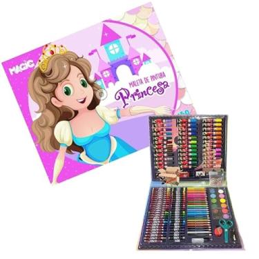 Imagem de KIT Escolar Infantil Maleta Estojo De Pintura - Canetinhas - Aquarela 150 Pçs (150Pç Princesa)