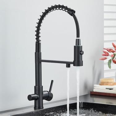 Imagem de Torneira de cozinha para água potável, torneira preta para pia de cozinha, torneira de latão para cozinha com filtro, torneira giratória 360°, misturador de pia com modo duplo, preto fosco