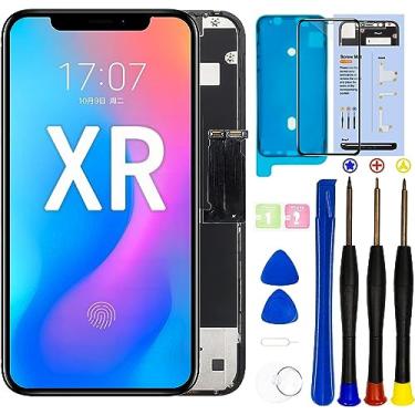 Imagem de Tela digitalizadora de reposição para iPhone XR de 6,1 polegadas (modelo A1984, A2105, A2106, A2108), tela sensível ao toque, com ferramenta de reparo de montagem de moldura e tiras adesivas (6,1 polegadas)