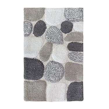 Imagem de Conjunto de 2 tapetes de banheiro Pebble Stone cinza-claro, 100% algodão antiderrapante, tapetes de banheiro laváveis na máquina, tapetes de entrada para sala de estar da cozinha - 53,8 x 81,8 cm e 43,8 x 61,8 cm