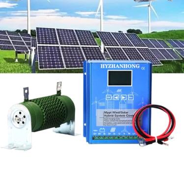 Imagem de Controlador de carga híbrido solar eólico MPPT off grid 1400W 12V/24V - Turbina eólica de 800W e controlador de carga de painel solar de 600W com carga de despejo (azul),12v