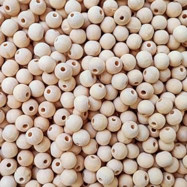 Imagem de Kit 400 pçs Miçanga Madeira 10mm e 12mm Cru Bola Passante Missanga Terço Macramê Artesanato