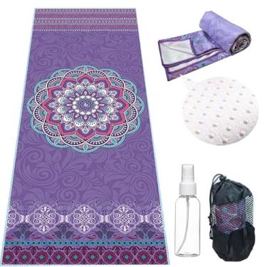 Imagem de Misforu Toalha de ioga quente antiderrapante com ponto antiderrapante para ioga quente, pilates fitness, suor, bikram, treino + frasco de spray grátis, bolsa de malha portátil para ioga (roxa)