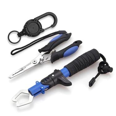 Imagem de Kit de ferramentas de pesca - alicate de pesca, garra de lábio de peixe, removedor de gancho, recorte de linha, alicate de anel dividido para pesca com mosca, cordão, fivela telescópica, pesca no