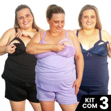 Imagem de Kit 3 Baby Doll Pijama Gestante Amamentação Plus Size Maternidade Tama