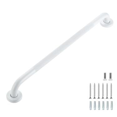Imagem de Barras de apoio para chuveiro, pacote com 2 alças de chuveiro antiderrapantes de 61 cm para idosos, barra de apoio de chuveiro de segurança, barras de apoio para deficientes de aço inoxidável para banheiro (branco de 2,5 cm de diâmetro)
