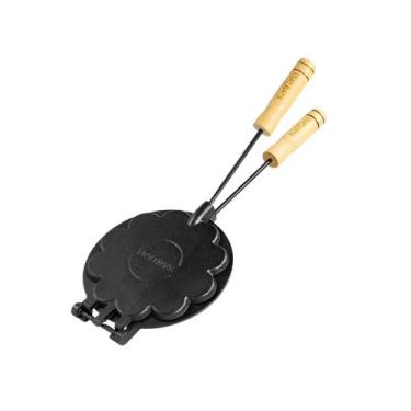 Imagem de Forma Waffle Ferro Fundido Cabo Madeira Fogão A Lenha 18cm - Santana