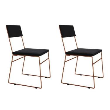 Imagem de Kit 2 Cadeiras de Jantar Estofada Málaga Base Cobre Veludo Preto - MOV