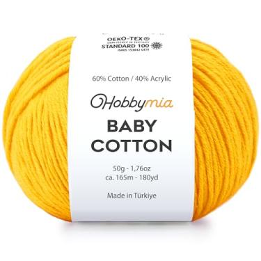 Imagem de HobbyMia Fio de algodão para bebês para crochê - 50 g / 180 m - (2) fio fino, peso esportivo - fio Amigurumi macio para linha de crochê - 60% algodão e 40% acrílico (amarelo mostarda, 1 bola)
