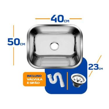 Imagem de Tanque As Inox 304 Brilho 50x40 Grande 32l Sobrepor Embutir