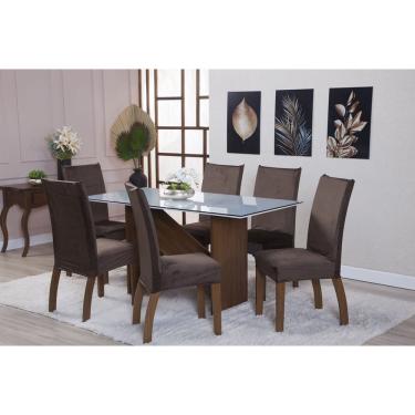 Imagem de Kit Capa de Cadeira 2 Peças Suede Veludo Sala de Jantar Protege o Estofado Renova o Visual Marrom Tabaco