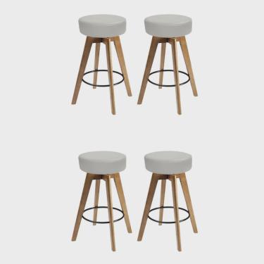 Imagem de Kit 04 Banqueta Alta Redonda Giratória Elsa Madeira Balcão Bistrô Cozinha Sintético Bege - Ahz Móveis