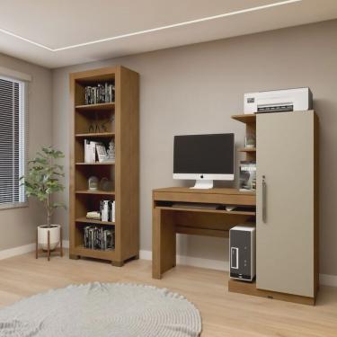 Imagem de Kit 2 Peças Escrivaninha com Armário com Chave e Estante Multiuso