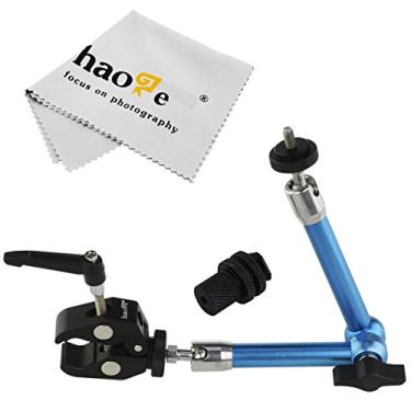 Imagem de Haoge Braço mágico articulado de aço inoxidável de 11 polegadas com pequeno grampo para monitor HDMI LCD luz LED DSLR câmera vídeo tripé luzes de flash TPCAST HTC Vive Pro base estação lightinghouse azul