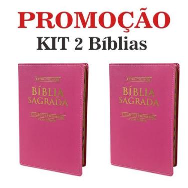 Imagem de Kit 2 Bíblias Sagrada Letra Gigante C/ Harpa - Luxo - Pink e Pink - Ta