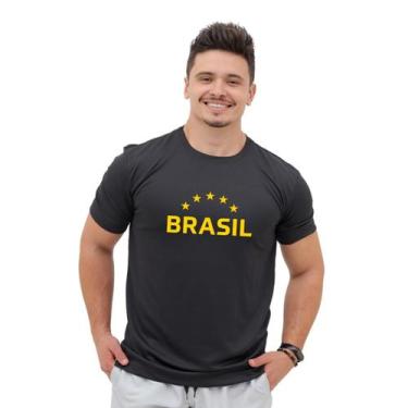 Imagem de Camiseta Dry Fit Masculina Estampa Escrito Brasil Academia Leve Treino