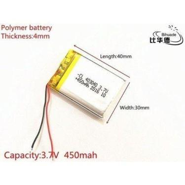 Imagem de Bateria 3,7v  4mm X 30mm X 40mm  Com 450mah 2 Fios - bgb