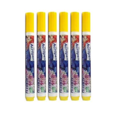 Imagem de Kit Com 6 Canetas Para Tecido Acrilpen 505 Amarelo Ouro - Acrilex Pintura Permanente Personalização É Ideal Para Personalizar E Detalhar Seus Projetos De Tecido Com Precisão E Durabilidade
