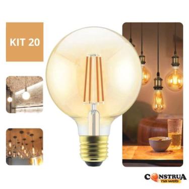 Imagem de Kit 20 Lâmpada Embuled Filamento Led G95 4w 2400k Âmbar 360lm