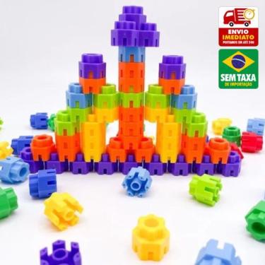 Imagem de Jogo Didático Blocos de Montar 50 Peças Colorido Brinquedo Educativo D