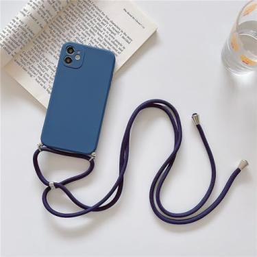 Imagem de Capa de silicone com cordão e alça para colar transversal para OnePlus 10 9 9R 9RT 8 7 7T Pro Nord CE 2 5G, azul marinho, para OnePlus 9R