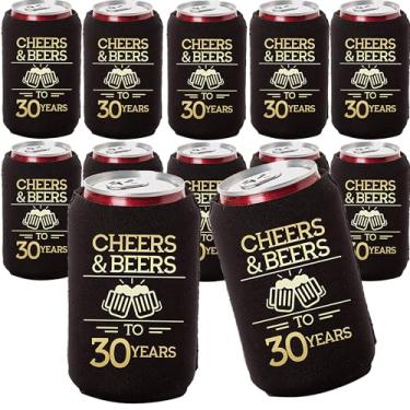Imagem de Coolers para latas de cerveja e torcidas, 30,40,50, e 60º aniversário de festa Coolies, conjunto de 12, latas de refrigeração pretas e douradas, perfeito para festas de aniversário, decorações de aniversário, 30 Years