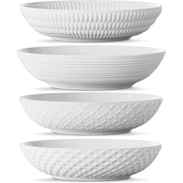 Imagem de Maison Neuve Tigelas de jantar brancas de porcelana premium [conjunto de 4] - 100 ml tigelas de cozinha para sopa, macarrão, macarrão, salada, cereal, sobremesa - durável lavável na máquina de lavar louça 21,5 cm - branco texturizado