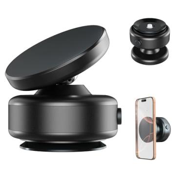 Imagem de JOYYE Suporte de telefone magnético giratório 360 para carro, suporte de telefone com ventosa elétrica a vácuo para superfícies lisas do painel, compatível com Magsafe iPhone 16/15/14/13/12, preto