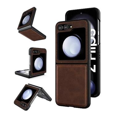 Imagem de Foluu Capa para Samsung Galaxy Z Flip 5 5G, capa de couro para Galaxy Z Flip 5, couro PU + capa rígida de policarbonato ultrafina, durável, capa protetora para celular para Samsung Galaxy Z Flip5 5G 2023 (marrom)
