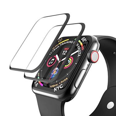 Imagem de EWUONU [Pacote com 2 protetores de tela de vidro temperado para Apple Watch SE 3/SE 2 Series 6//5/4 40 mm, cobertura total 3D [moldura de fácil instalação] Película transparente HD à prova d'água sem