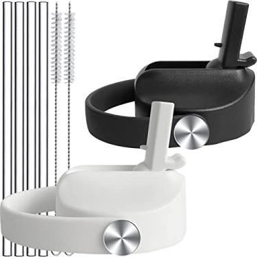 Imagem de Upgraded Straw Lids for Hydro Flask Wide Mouth Bottle 32 40 oz, High Flow Bite Valve and Flex Handle for Hydroflask Lids with Straw Top Cap Replacement, Black&White