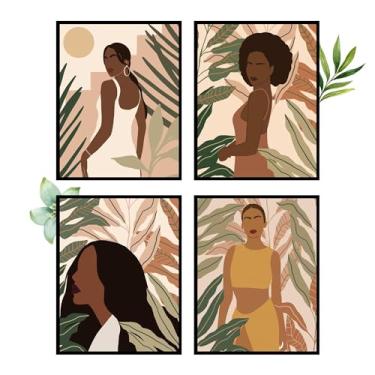 Imagem de Insire Arte de parede feminina negra, arte de parede Boho arte de parede - conjunto de 4 arte de parede afro-americana, arte de parede de menina negra - arte negra africana arte de parede (8x10) sem moldura