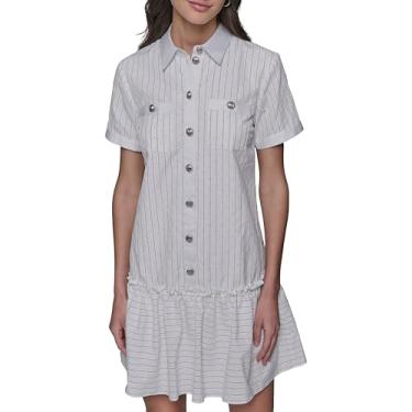 Imagem de Karl Lagerfeld Paris Vestido feminino de manga curta com gola, Branco macio e preto, 38