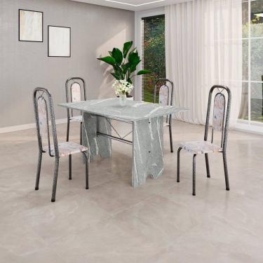 Imagem de Conjunto Sala de Jantar com 4 Cadeiras Lara Bege / Prata
