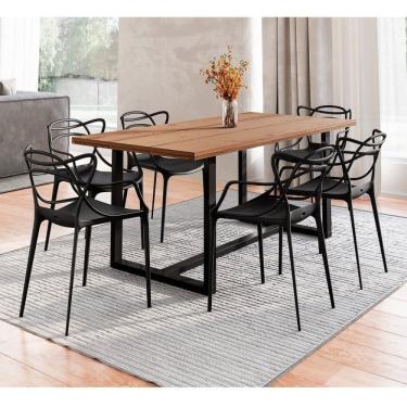 Imagem de Conjunto Mesa De Jantar Rústica De Madeira Maciça Com 6 Cadeiras Allegra Preto-marrom