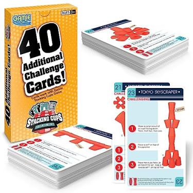 Imagem de Gamie Challenge Cards for Stacking Cups Game - 40 Additional Cards with Instructions - 20 Medium and 20 High Difficulty Cards for Next Level Fun - Stacking Cups Sold Separately