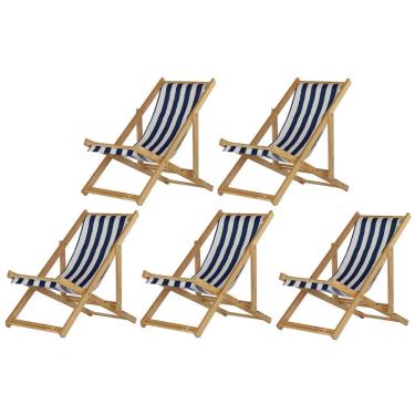 Imagem de Kit 5 Cadeira Madeira Espreguiçadeira Dobrável Sb-list Azul-branco
