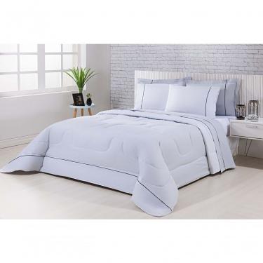 Imagem de Kit Edredom 100% Algodão Percal 150 Fios Dupla Solteiro Gran Moratta + Jogo De Cama 5 Peças Cinza-branco