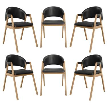 Imagem de Kit 6 Cadeiras Mesa Jantar Suellen Versátil Reforçada Corino Preto