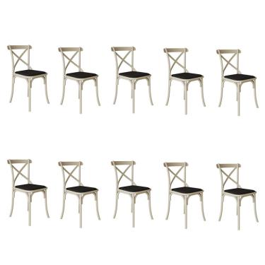Imagem de Kit 10 Cadeiras Katrina Assento Corano Preto Aço Off White Bege