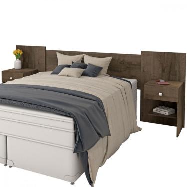 Imagem de Cabeceira Casal Belgic Com Mesa 2 Gavetas Atualle Móveis Mocaccino Rústico