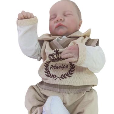 Imagem de Bebê Reborn Menino Olhos Fechados Cabelo Pintado A Mão Corpo De Silicone De Vinil