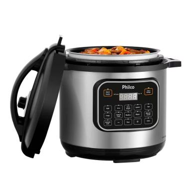 Imagem de Panela De Pressão Elétrica Philco Ppp80 Multifuncional 8 L Inox Com Preto 110v