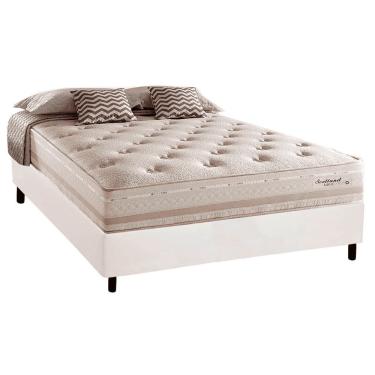 Imagem de Cama Box Casal Com Colchão Herval Scotland Molas Maxspring 138x188x73cm Ms Courino Branco